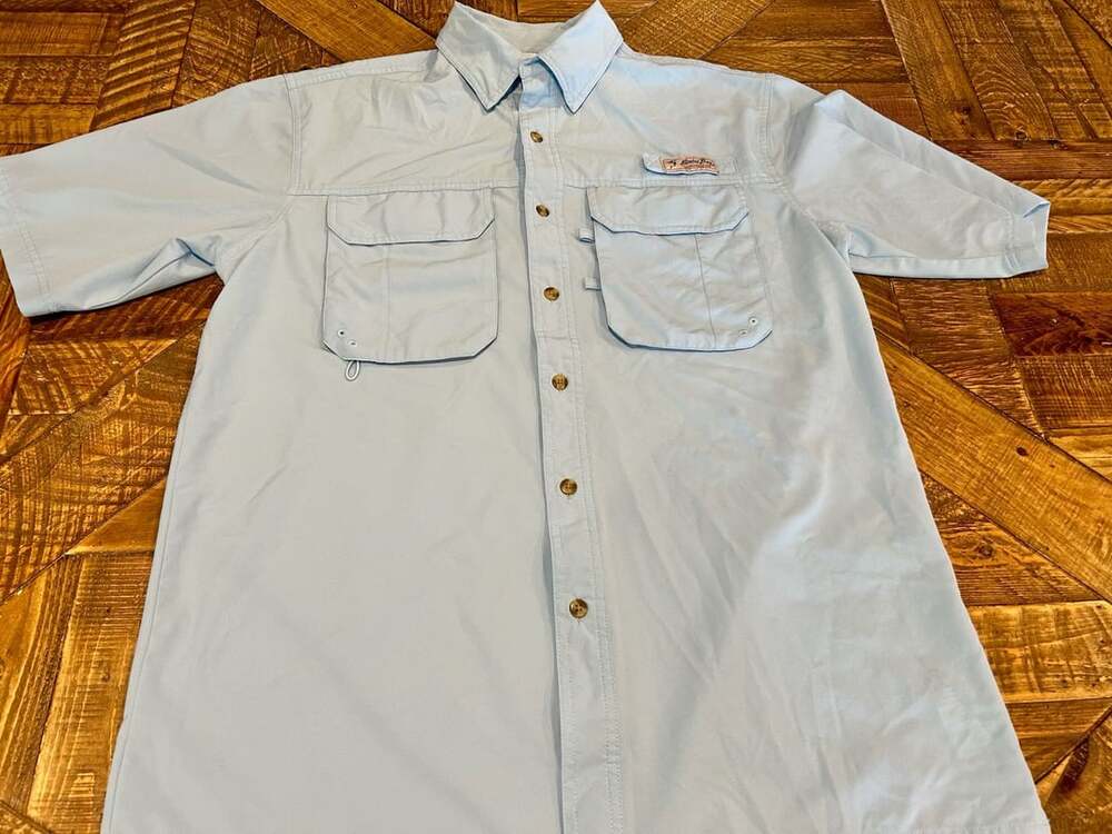 Bimini Bay Short Sleeve Fishing Shirt Size M Light Blue Vented